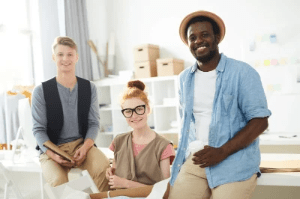 Happy fashion professionals